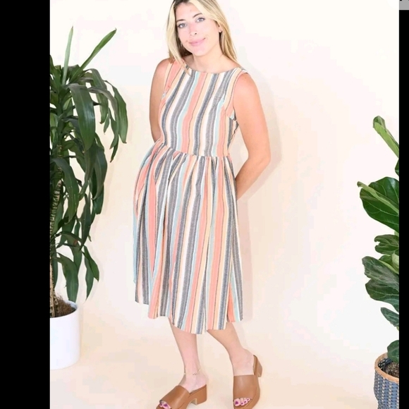 Saint Geraldine, Ivy Dress- Monaco Stripe, Tangerine/Grey/Cream/Light Teal,Small - Picture 15 of 16